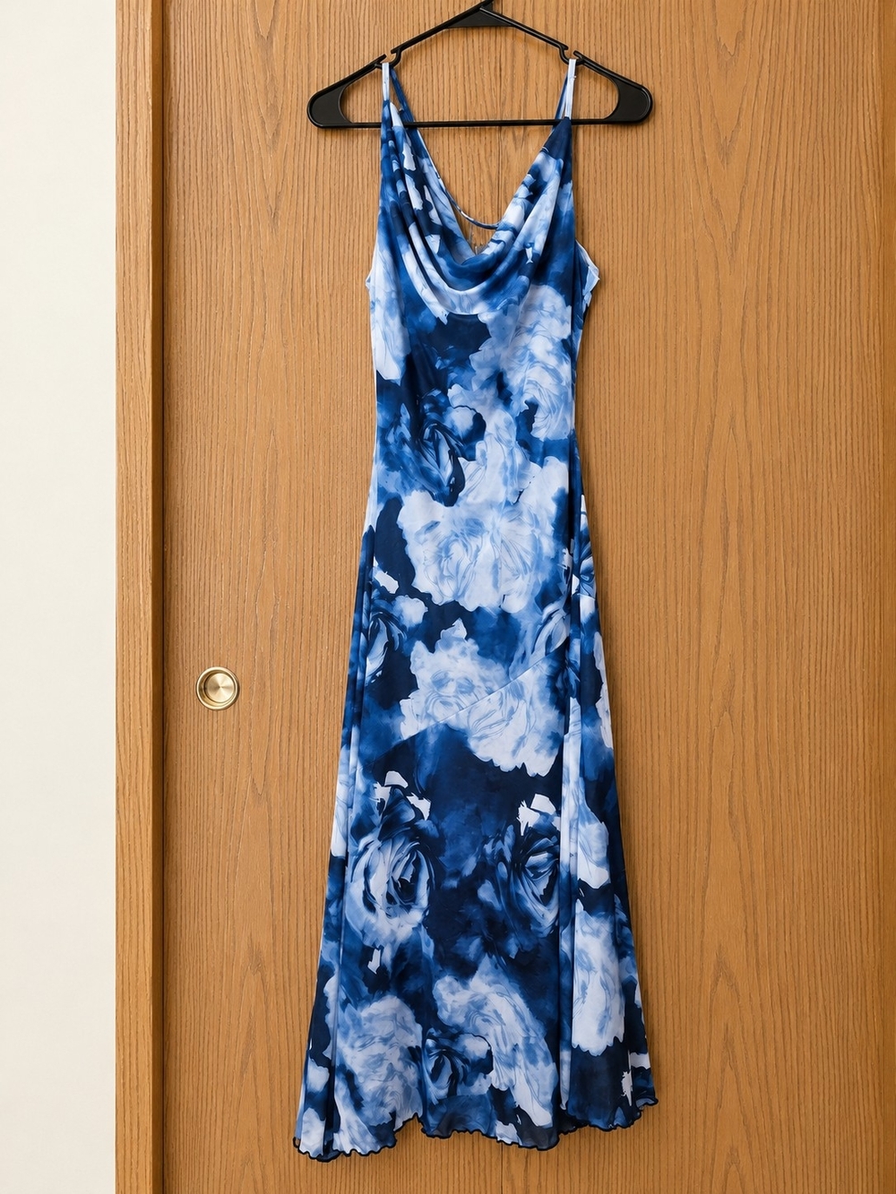 Studio Blue & White Floral Cowl-Neck Maxi Slip Dress
